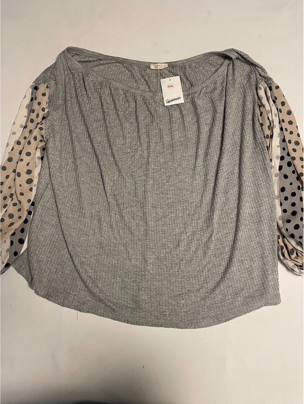 Oddi Off Shoulder Knit Top with Polka Dot Sleeves, Size XXXL